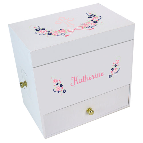 Navy Pink Cross Deluxe Ballerina Jewelry Box