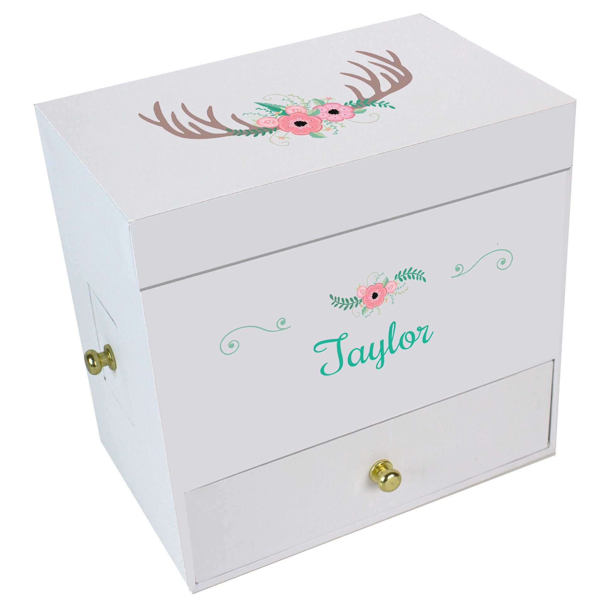 Floral Antler Deluxe Musical Ballerina Jewelry Box