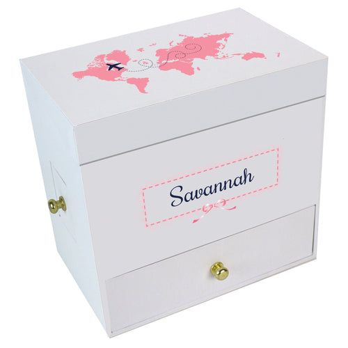 Pink World Map Deluxe Musical Ballerina Jewelry Box