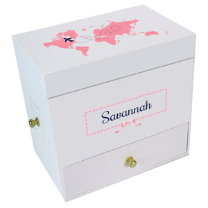 Pink World Map Deluxe Musical Ballerina Jewelry Box
