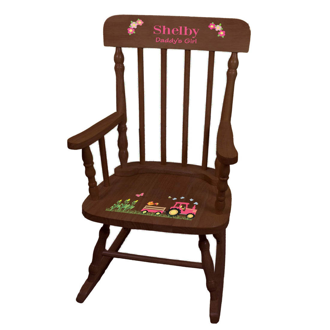 Girl's Pink Tractor Spindle Rocking Chair-Espresso