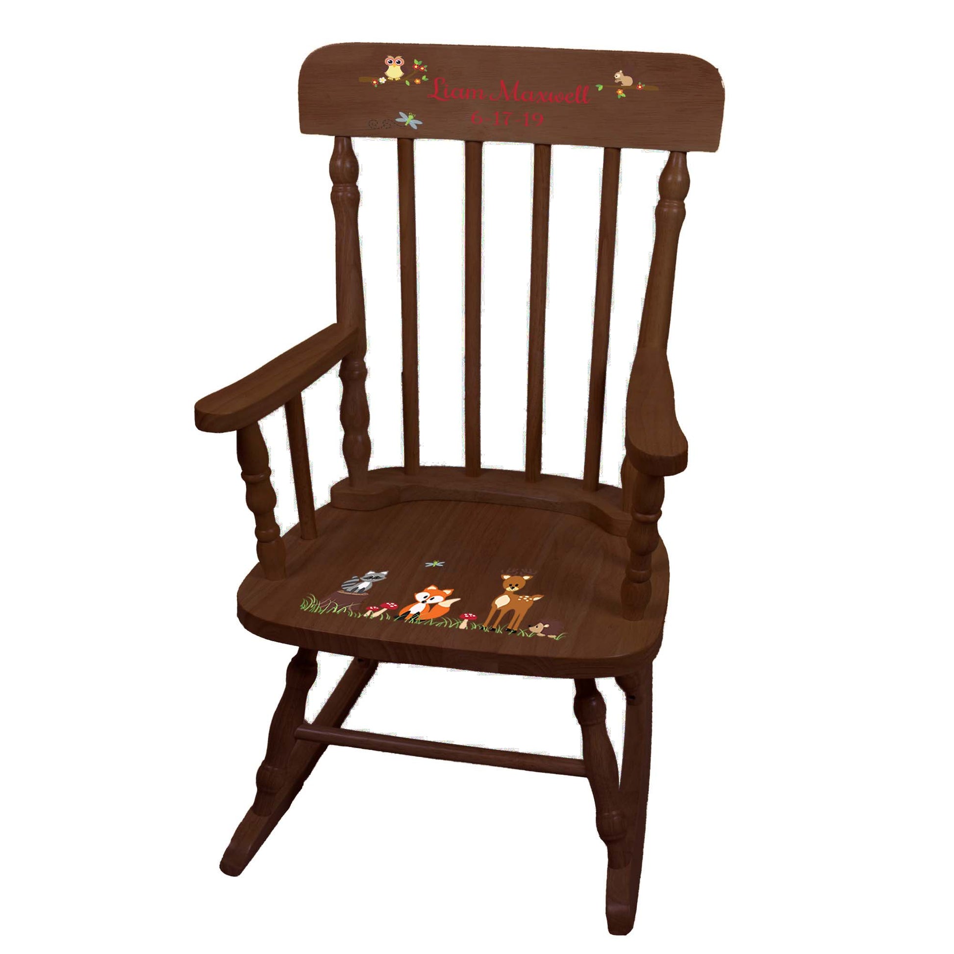 Woodland Animal Spindle Rocking Chair-Espresso