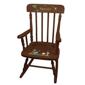 Jungle Animal Spindle Rocking Chair-Espresso
