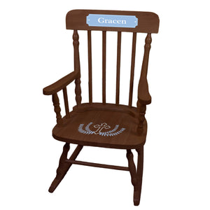 Lt Blue Cross Spindle Rocking Chair -Espresso