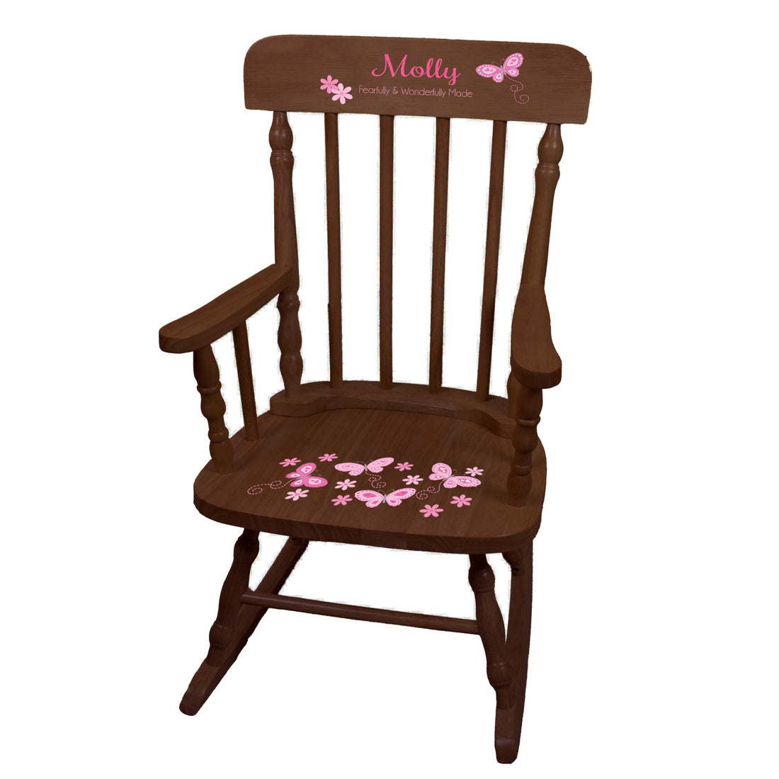 Pink Butterflies Spindle Rocking Chair - Espresso