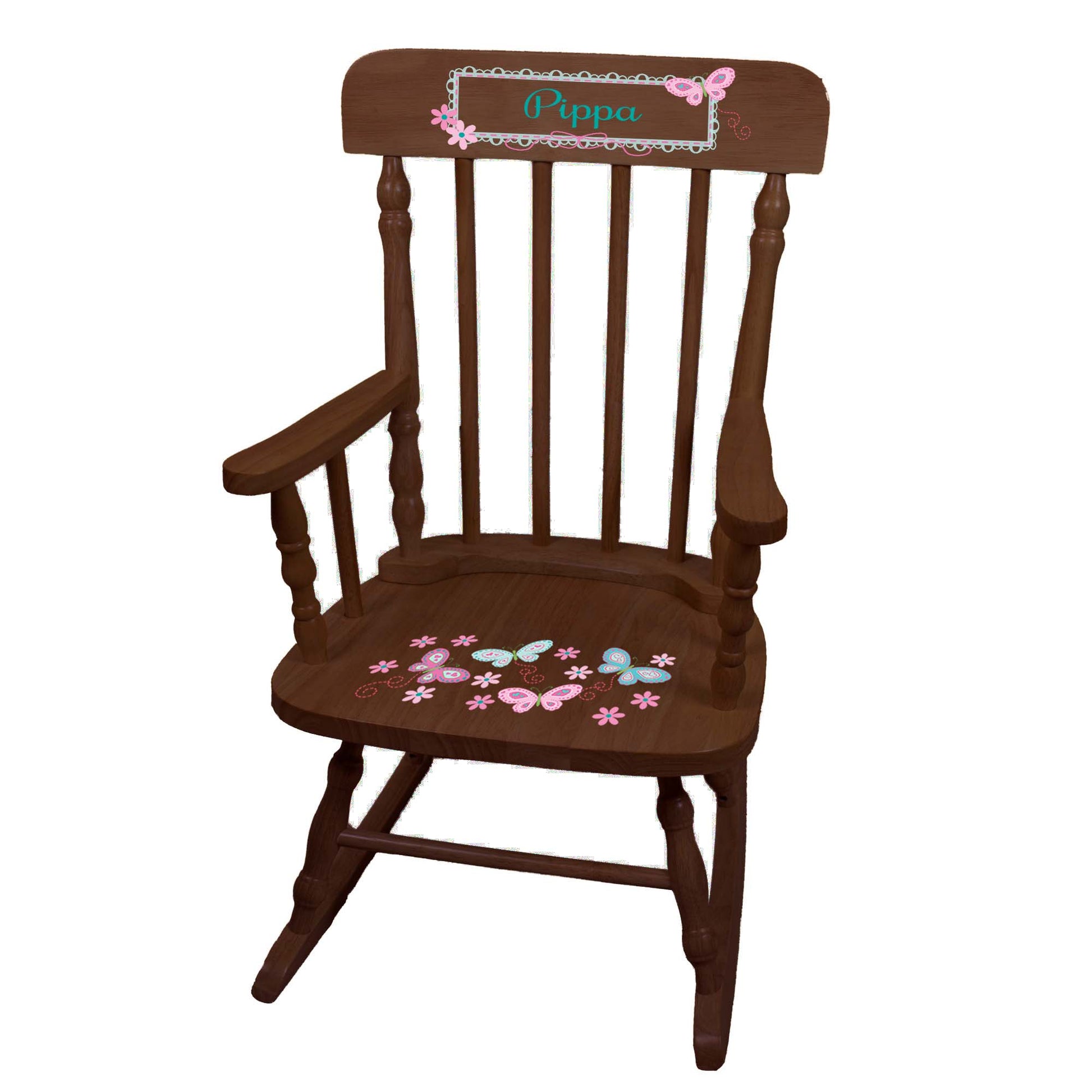 Aqua Butterflies Spindle Rocking Chair - Espresso