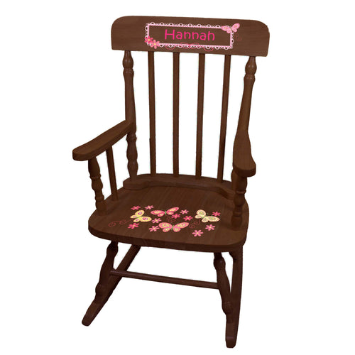 Yellow Butterflies Spindle Rocking Chair - Espresso
