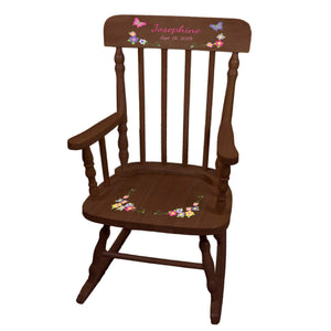 Girl's Pastel Butterfly Garland Spindle Rocking Chair - Espresso