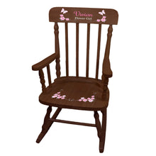 Pink Gray Butterfly Garland Spindle Rocking Chair - Espresso
