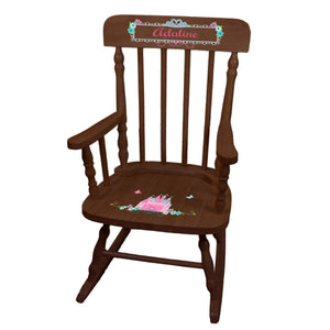 Pink Teal Princess Castle Espresso Spindle Rocking Chair