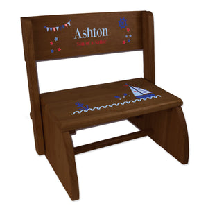 Personalized Boys Sailboat Childrens And Toddlers Espresso Folding Stool