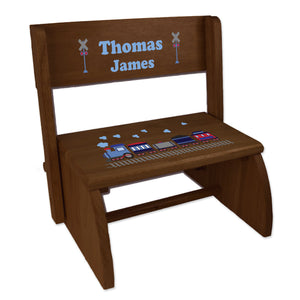 Personalized Train Childrens And Toddlers Espresso Folding Stool