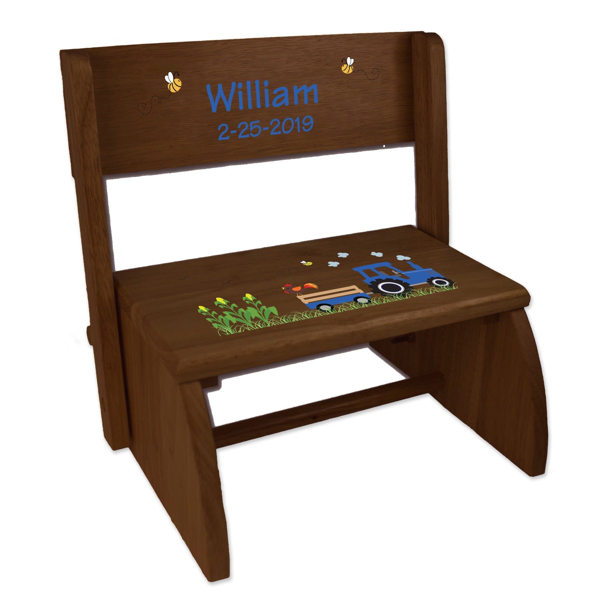 Personalized Red Tractor Childrens And Toddlers Espresso Folding Stool