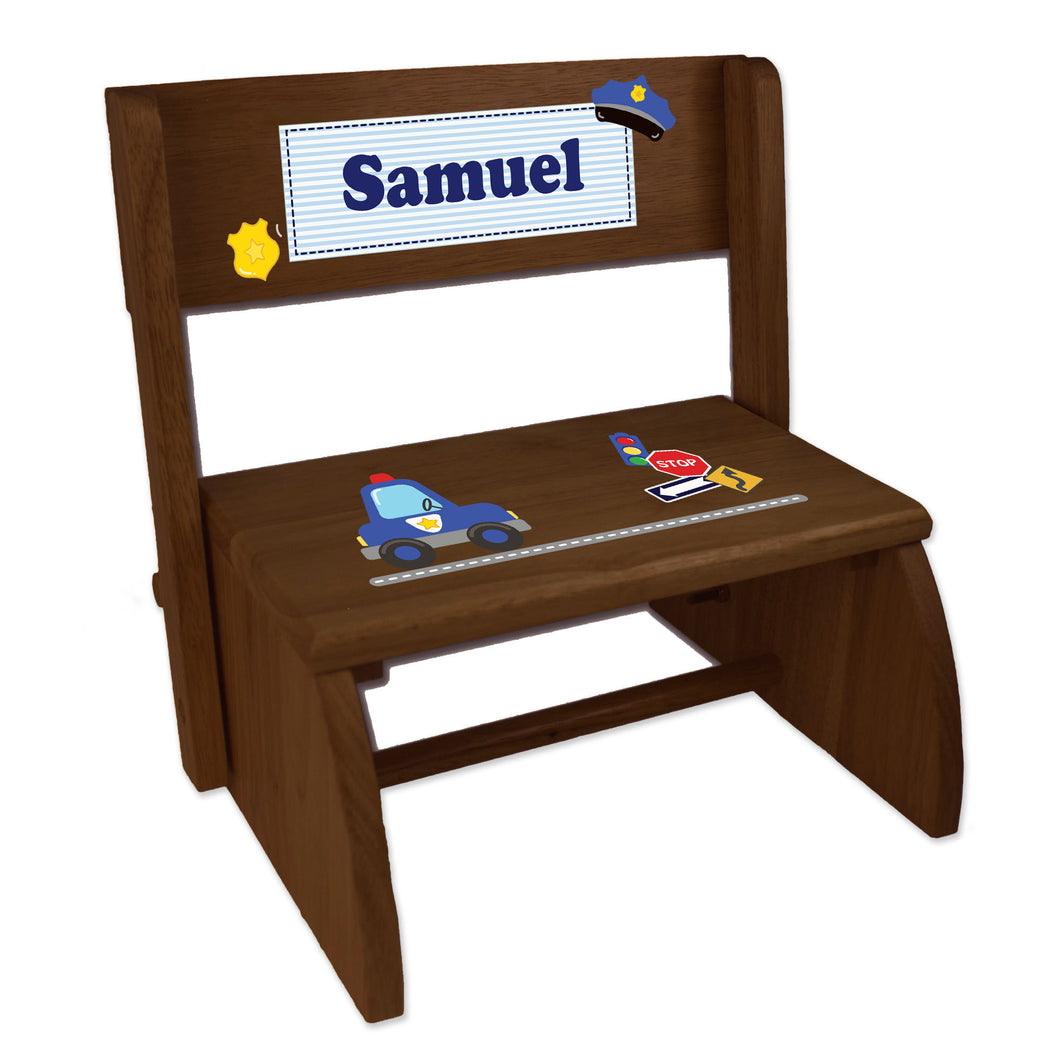 Personalized Police Childrens And Toddlers Espresso Folding Stool