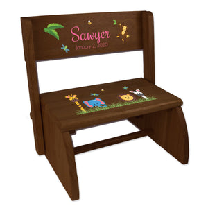 Personalized Stitched Stars Childrens And Toddlers Espresso Folding Stool