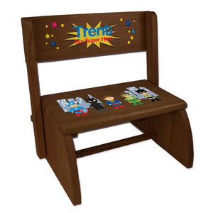 Personalized Boys Super Hero Childrens And Toddlers Espresso Folding Stool