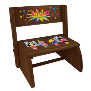 Personalized Girls Superhero Childrens And Toddlers Espresso Folding Stool