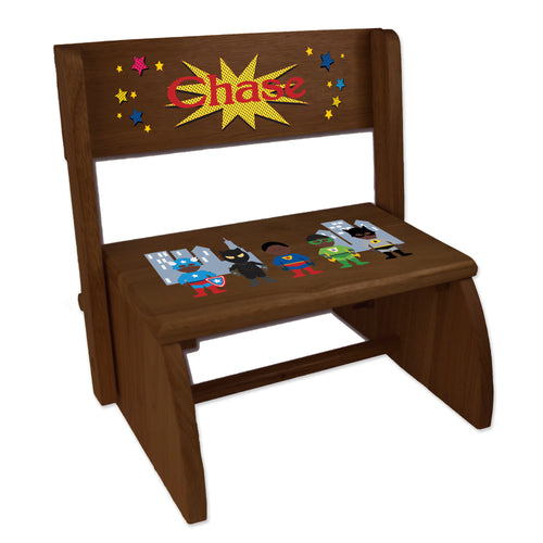 Personalized Espresso Flip Stool African American Super Hero Design