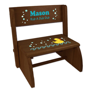 Personalized Rubber Ducky Childrens And Toddlers Espresso Folding Stool