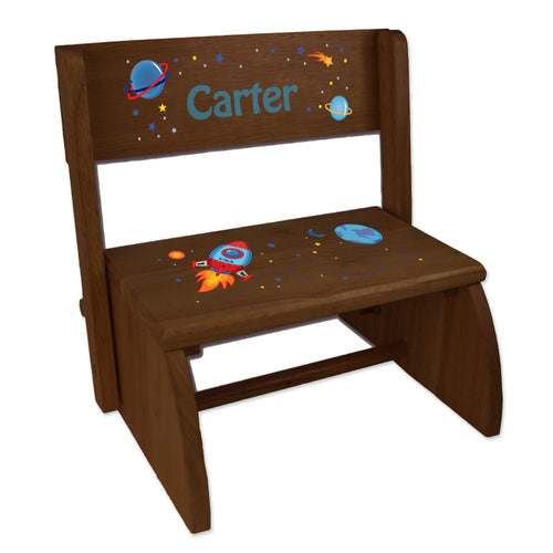 Personalized Rocket Childrens And Toddlers Espresso Folding Stool