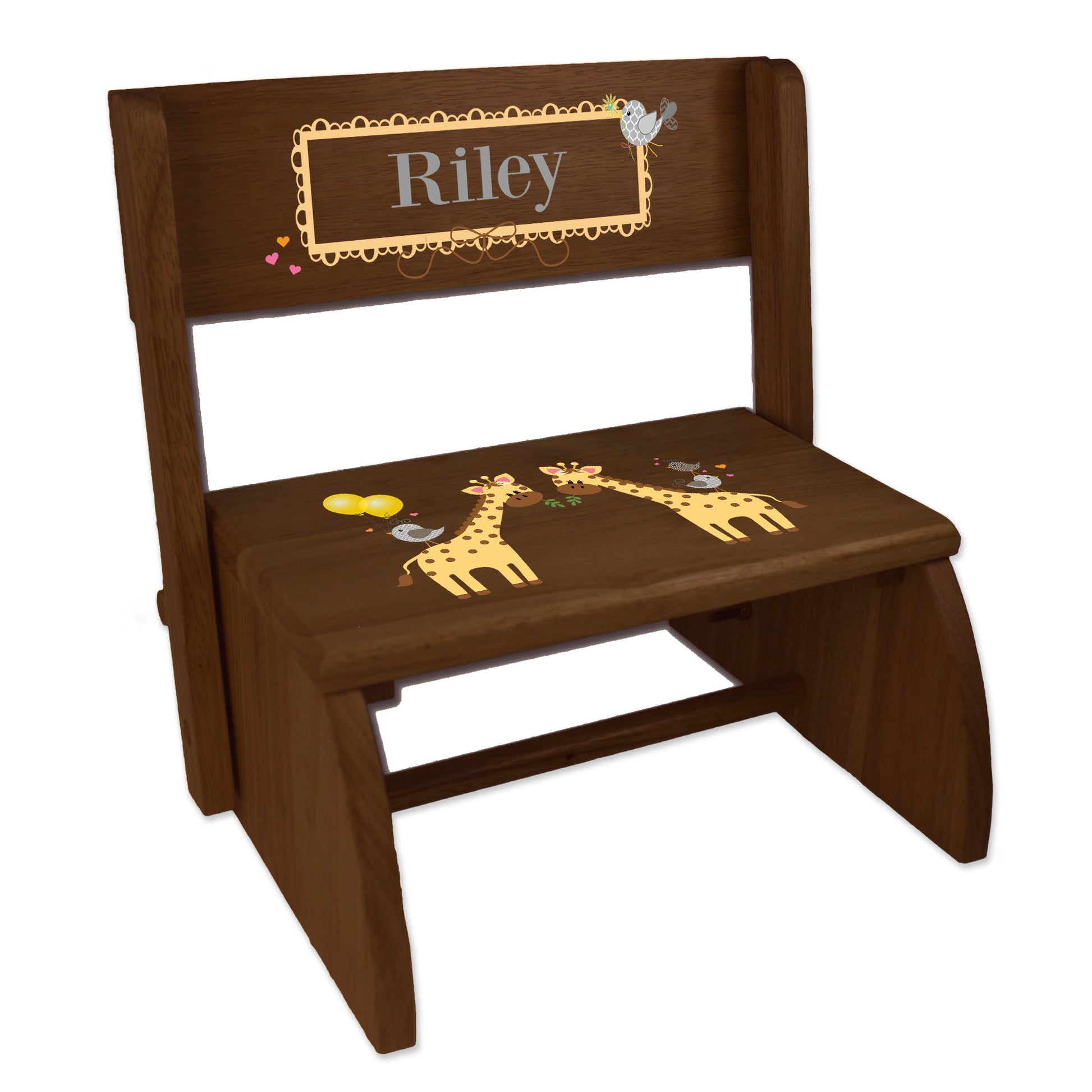 Personalized Giraffe Childrens And Toddlers Espresso Folding Stool