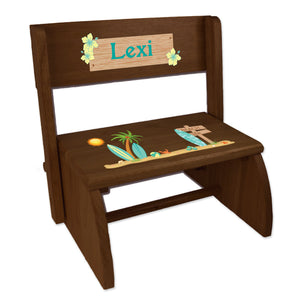 Personalized Childrens Espresso Folding Stool Surf Decor Theme Beach
