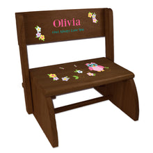 Personalized Pink Owl Childrens And Toddlers Espresso Folding Stool