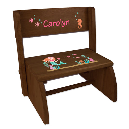 Personalized Mermaid Princess Childrens And Toddlers Espresso Folding Stool