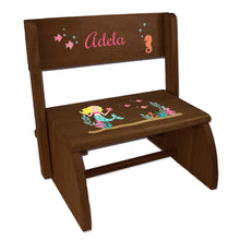 Personalized Blonde Mermaid Princess Childrens And Toddlers Espresso Folding Stool