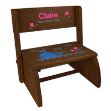 Personalized Blue Whale Childrens And Toddlers Espresso Folding Stool