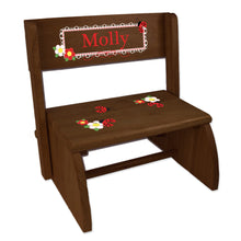 Personalized Red Ladybugs Childrens And Toddlers Espresso Folding Stool