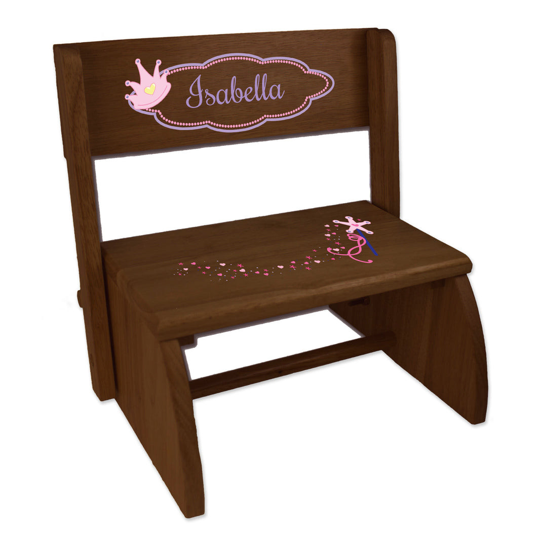 Personalized Fairy Princess Childrens And Toddlers Espresso Folding Stool