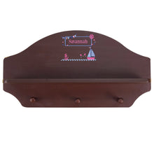 Personalized Espresso Nursery Wall Shelf with Pink Sailboat design