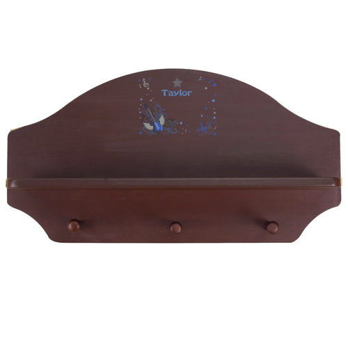 Personalized Espresso Nursery Wall Shelf with Blue Rock Star design
