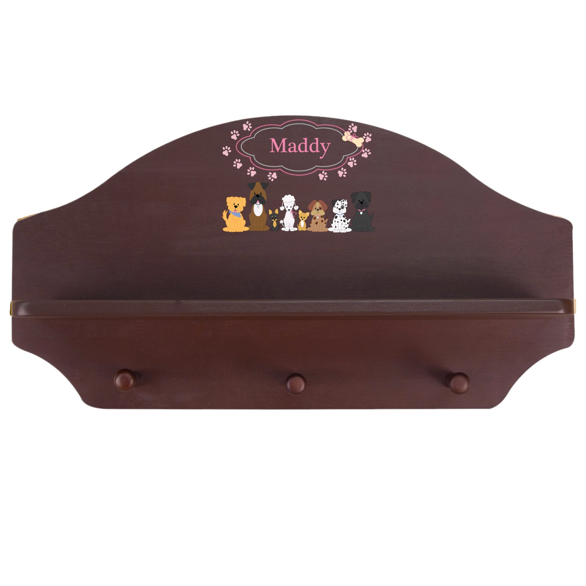 Personalized Espresso Nursery Wall Shelf with Pink Dog design