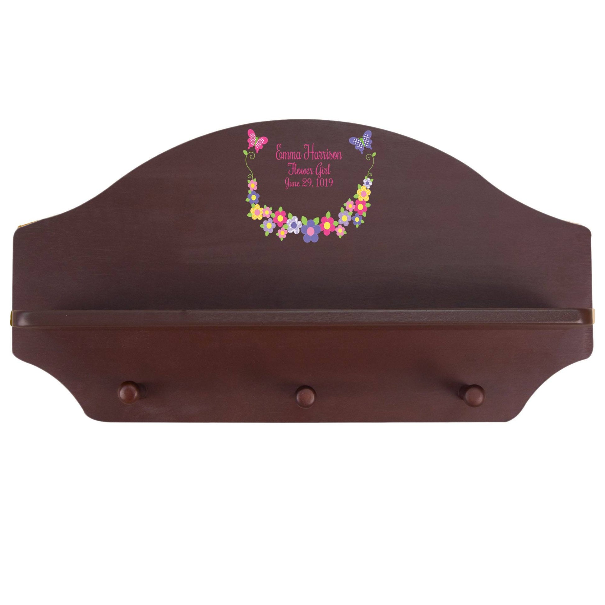 Personalized Espresso Nursery Wall Shelf with Bright Butterflies Garland design