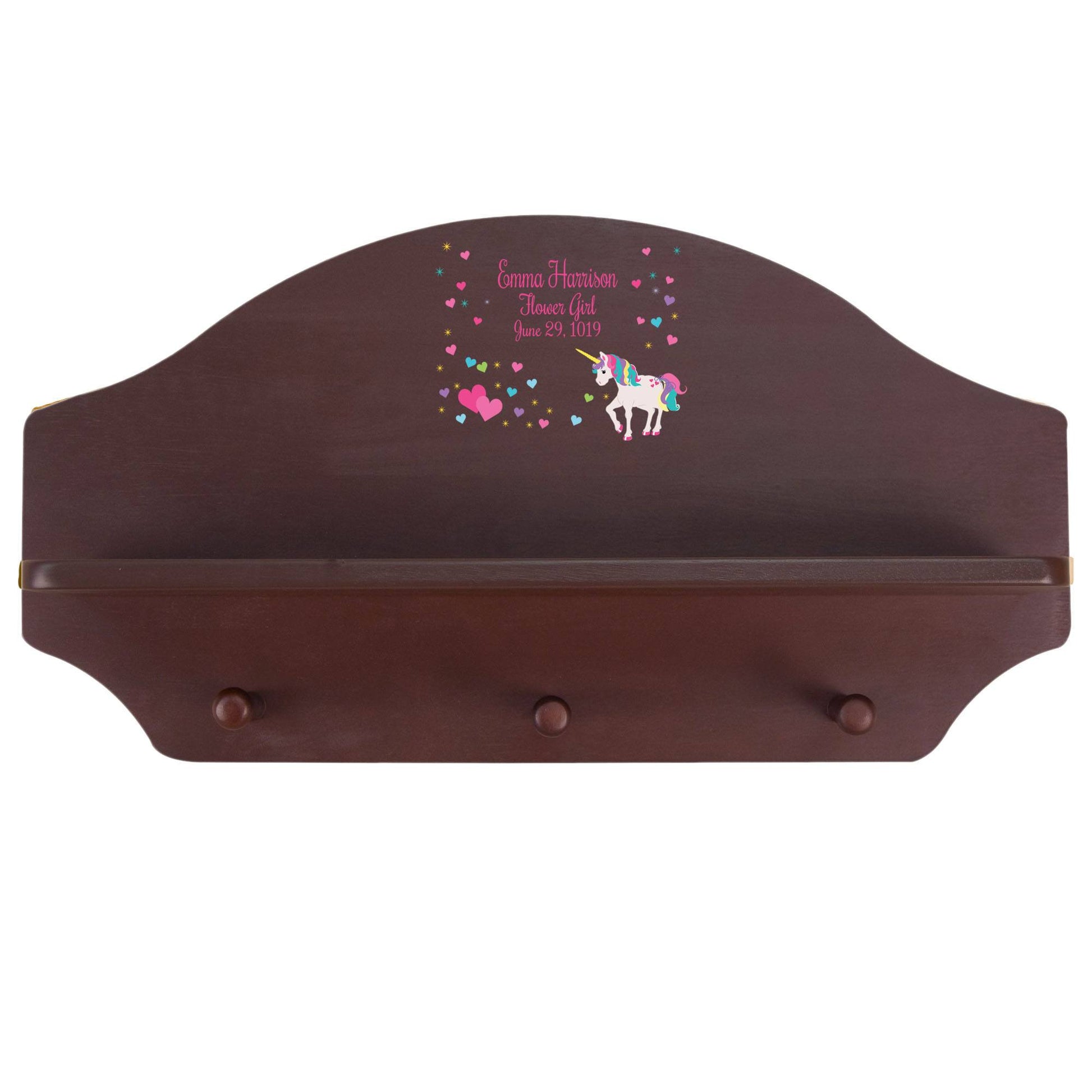Personalized Espresso Nursery Wall Shelf with Unicorn design