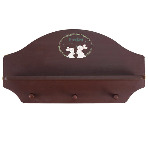 Personalized Espresso Nursery Wall Shelf with Classic Bunny design