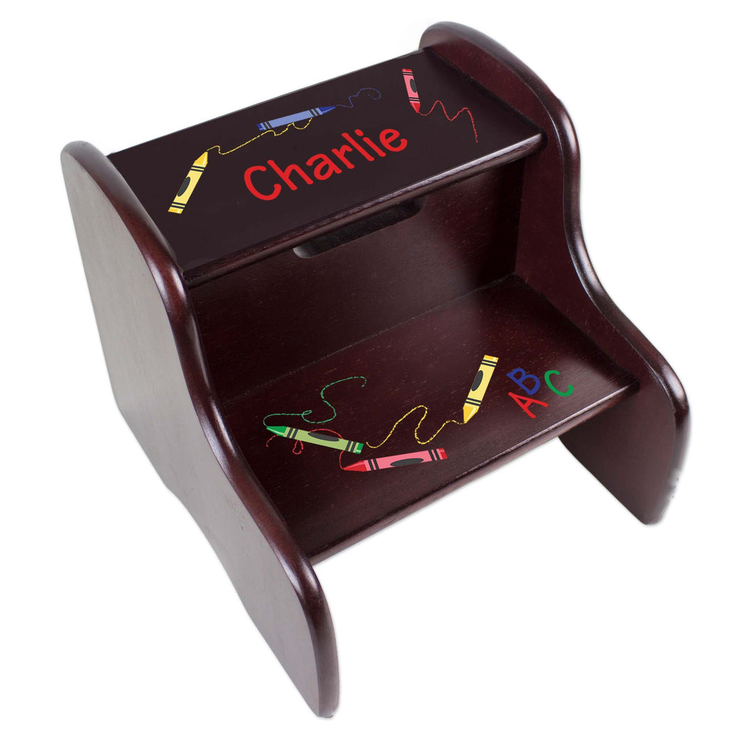 Personalized Crayon Espresso Two Step Stool