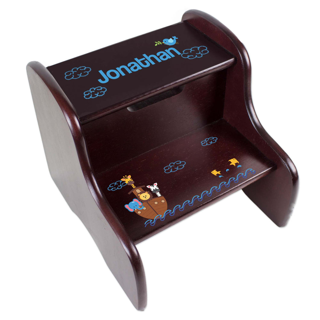 Personalized Noahs Ark Espresso Two Step Stool