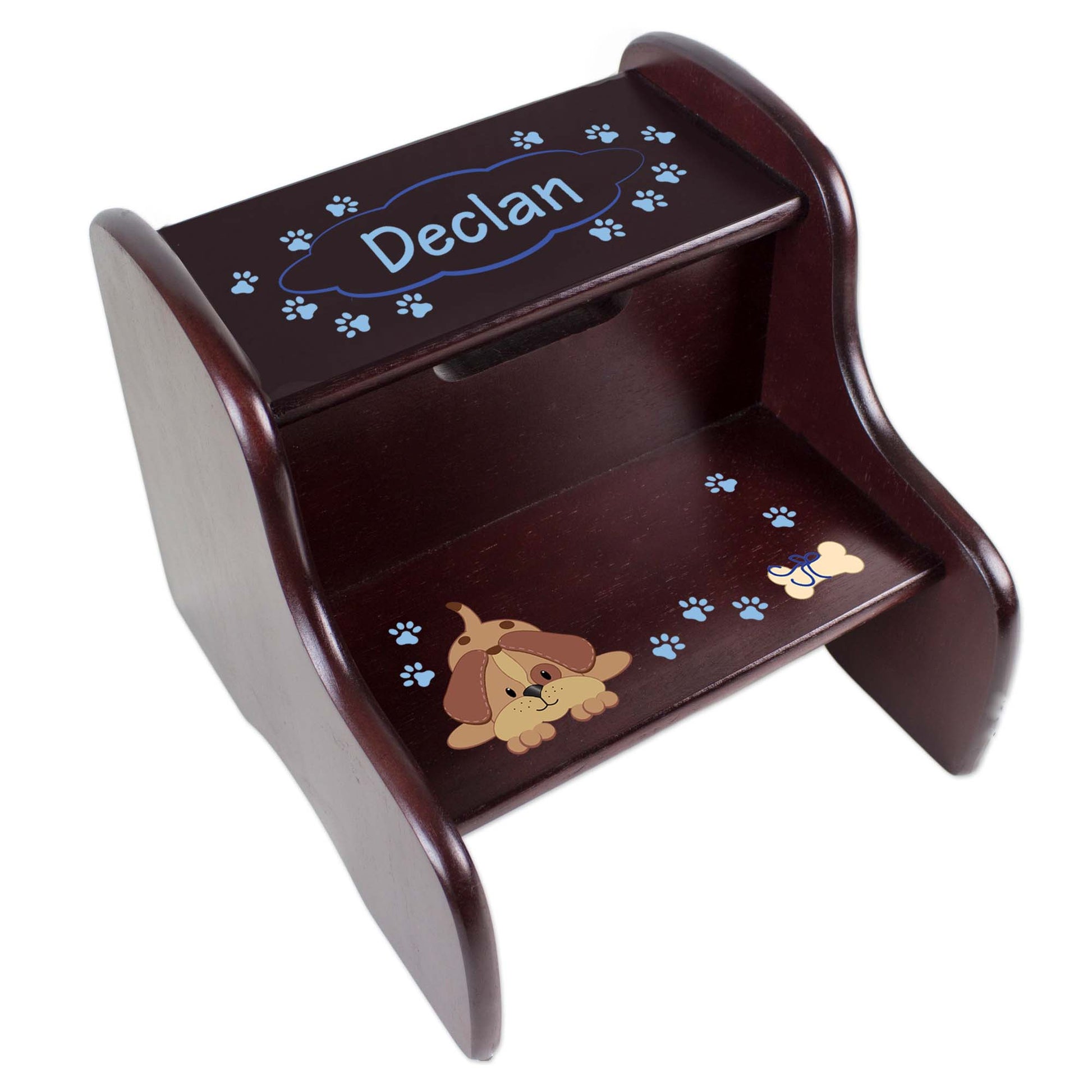 Personalized Blue Puppy Espresso Two Step Stool