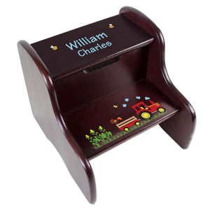 Personalized Red Tractor Espresso Two Step Stool