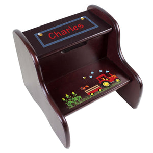 Personalized Red Tractor Espresso Two Step Stool