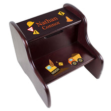Personalized Construction Espresso Two Step Stool