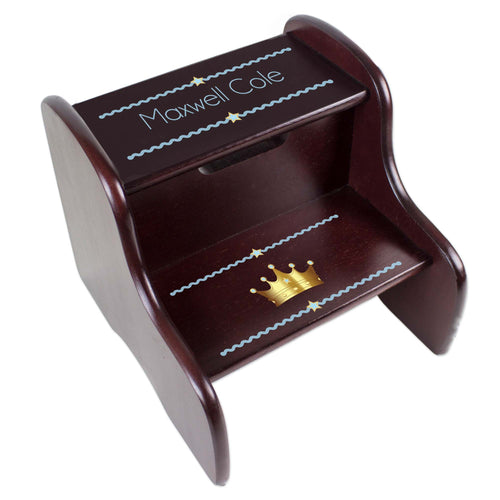 Personalized Prince Crown Blue Espresso Two Step Stool