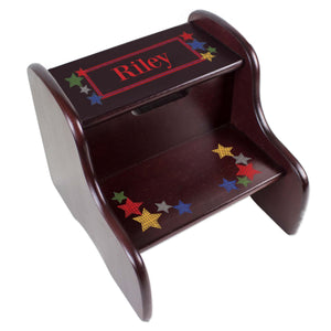 Personalized Stitched Stars Espresso Two Step Stool