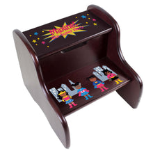 Personalized Espresso 2 Step Stool With Super Hero Girl African American Design