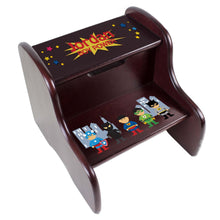 Personalized Espresso 2 Step Stool With Super Hero Girl African American Design