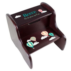 Personalized Hot Air Balloon Primary Espresso Two Step Stool