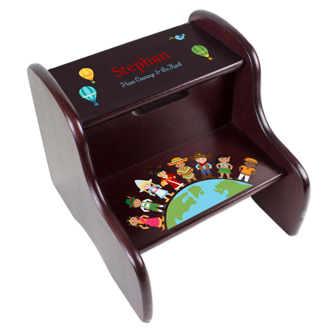 Personalized Small World Espresso Two Step Stool